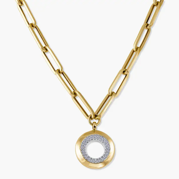 שרשרת חוליות מזהב עם תליון משובץ זרקונים נוצצים