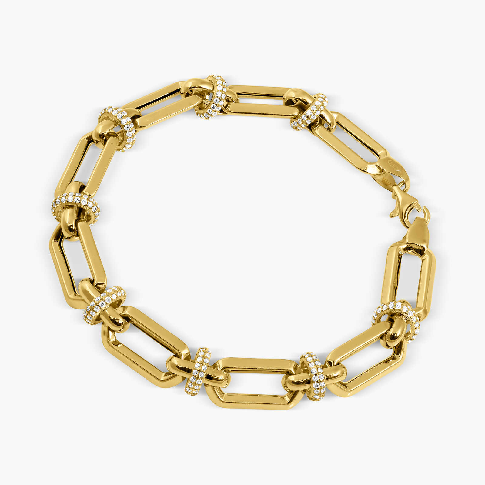 צמיד חוליות זהב 14K בשיבוץ זרקונים נוצצים