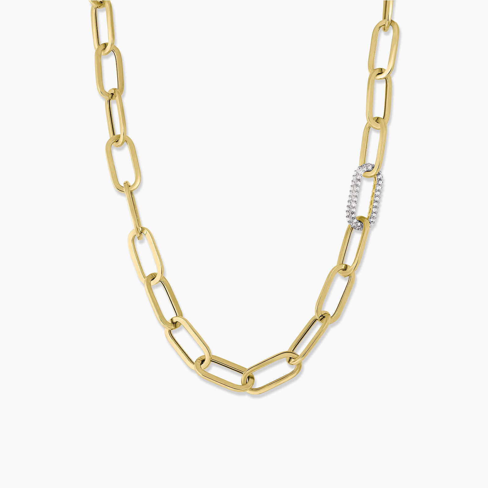 שרשרת זהב חוליות עם חוליה משובצת זרקונים נוצצים