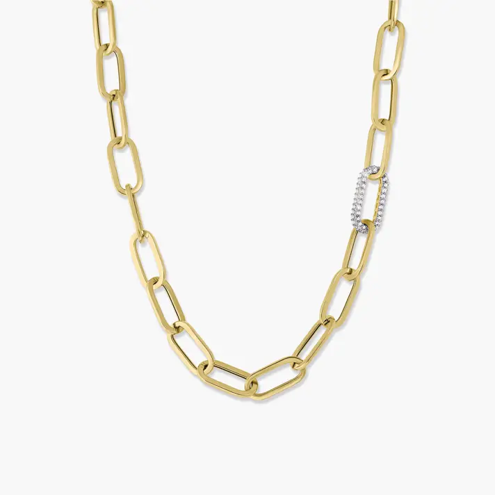 שרשרת זהב חוליות עם חוליה משובצת זרקונים נוצצים