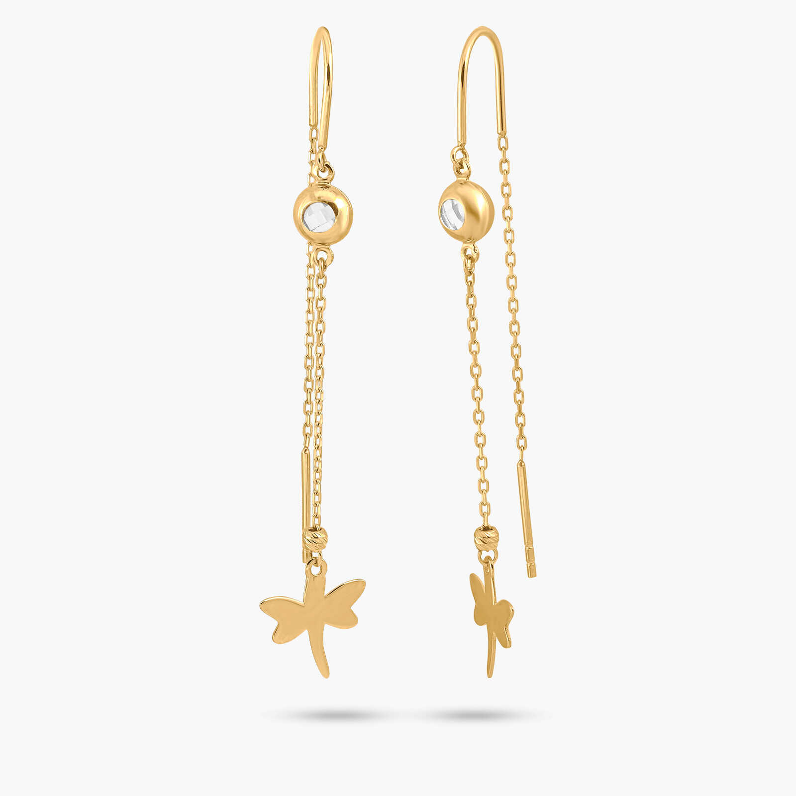 עגילי זהב תלויים עם סיומת שפירית