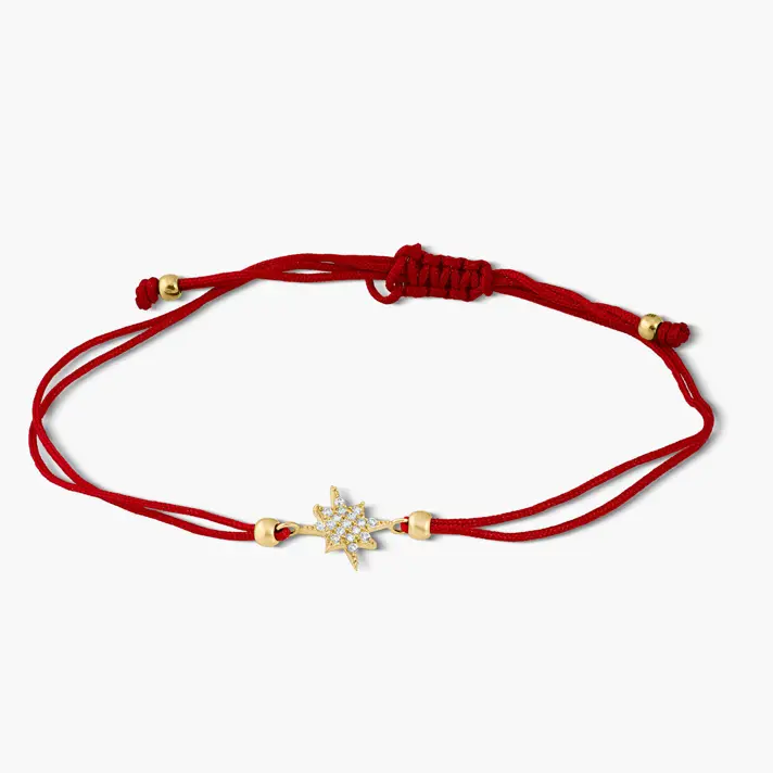 צמיד כוכב מזהב 14K בשילוב חוט אדום