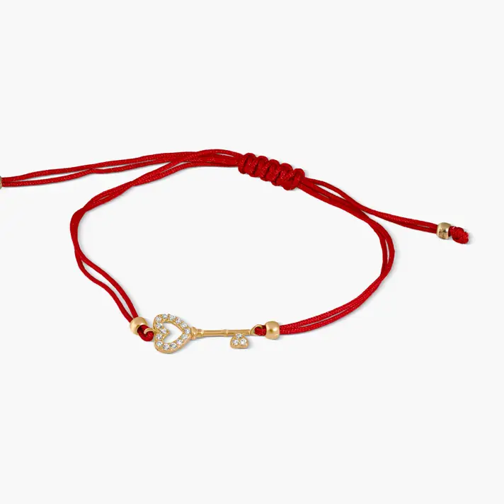 צמיד מפתח מזהב 14K בשילוב חוט אדום