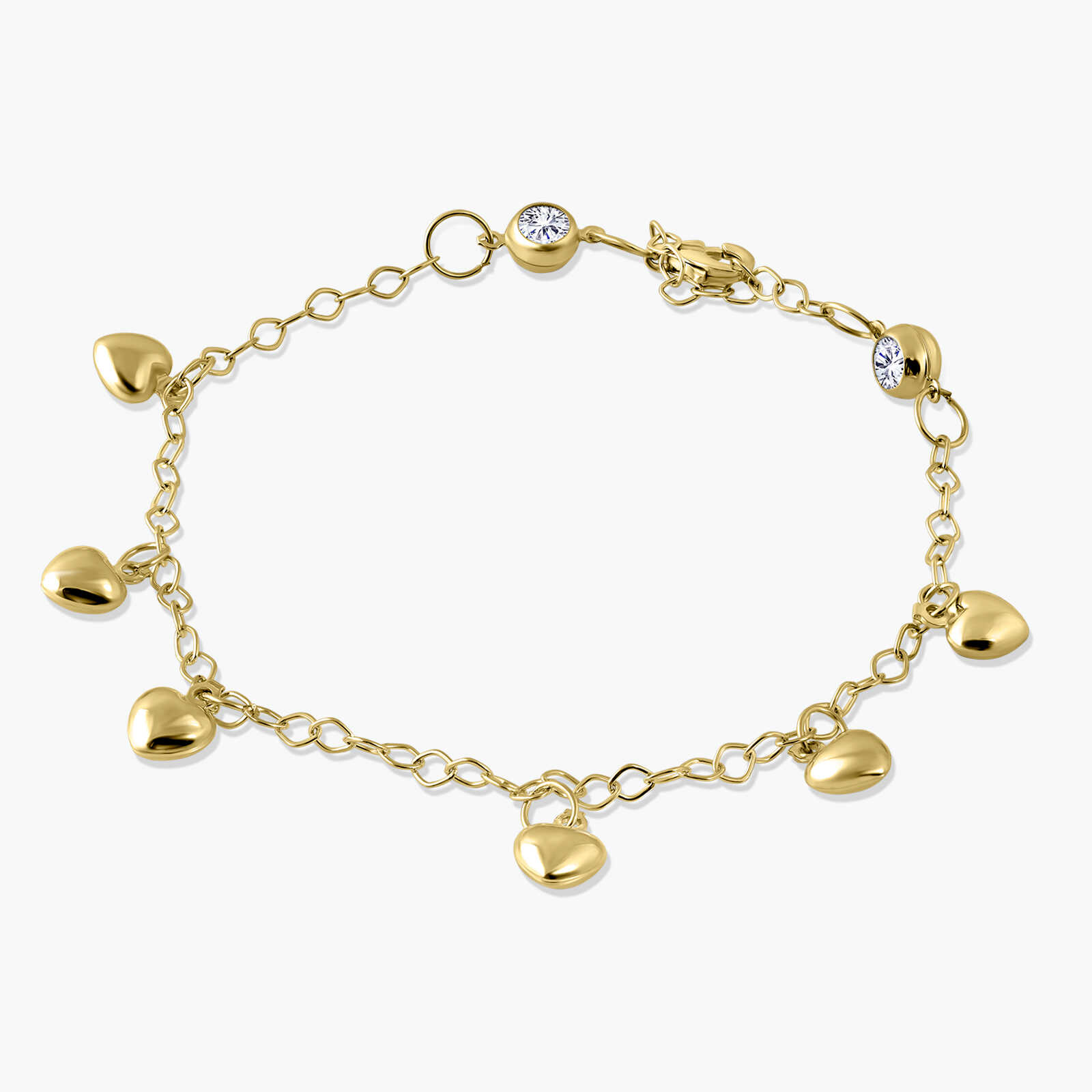 צמיד זהב עם צ'ארמים לבבות