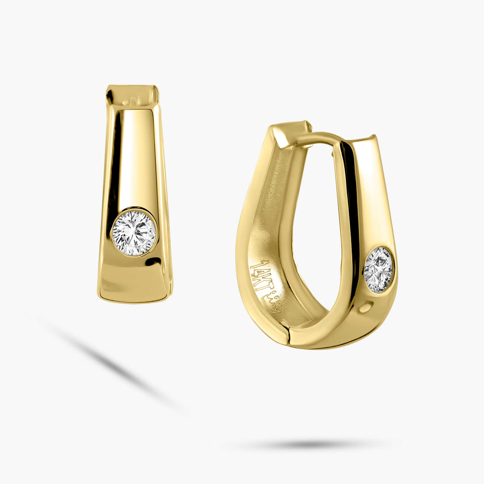 עגילי זהב 14K בננה משובצים זרקון נוצץ