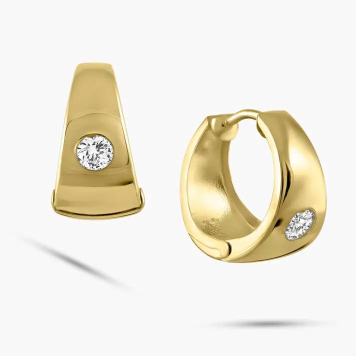 עגילי זהב 14K בננה משובצים זרקון נוצץ