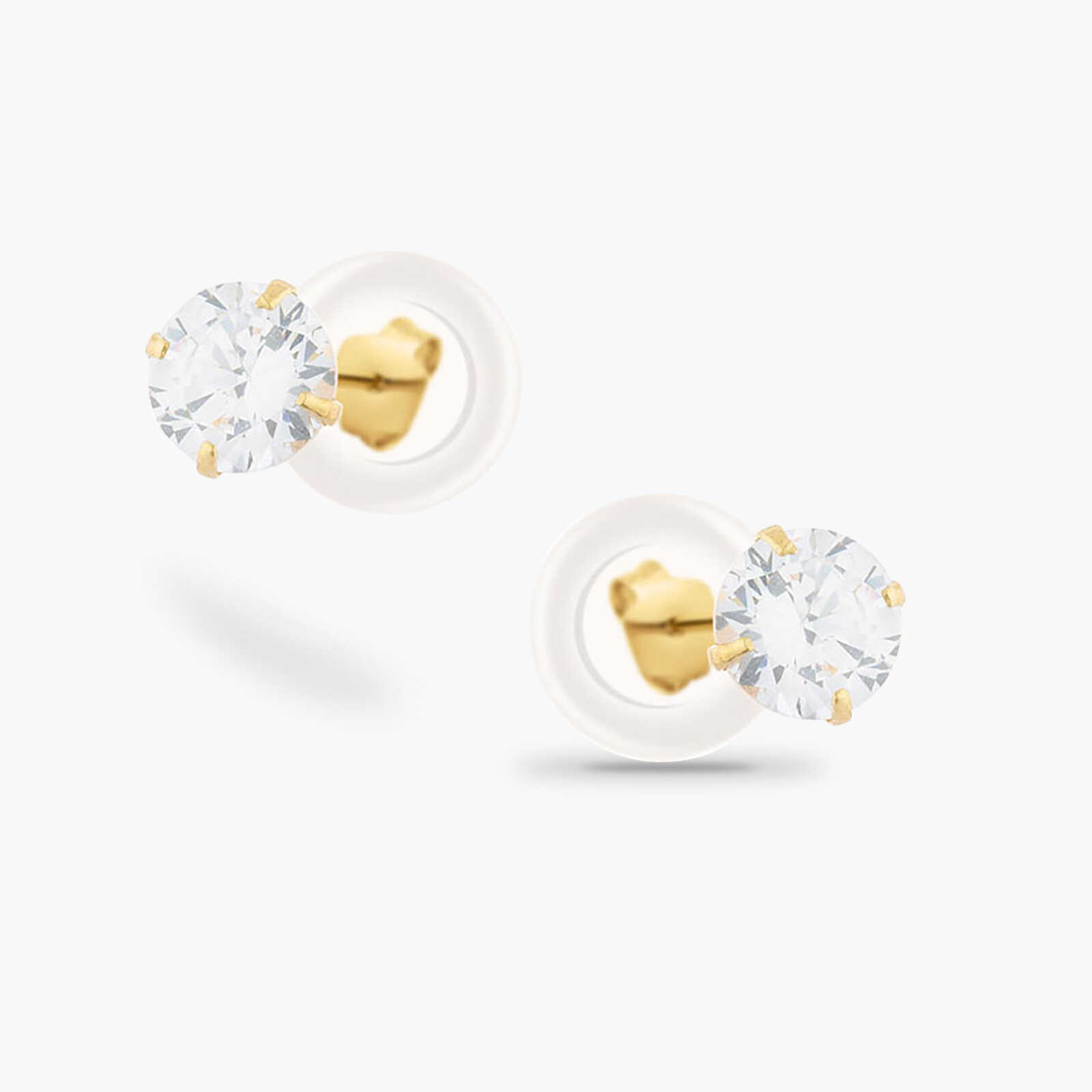 עגילי זהב צמודים משובצים זרקון בקוטר 3.5 מ"מ