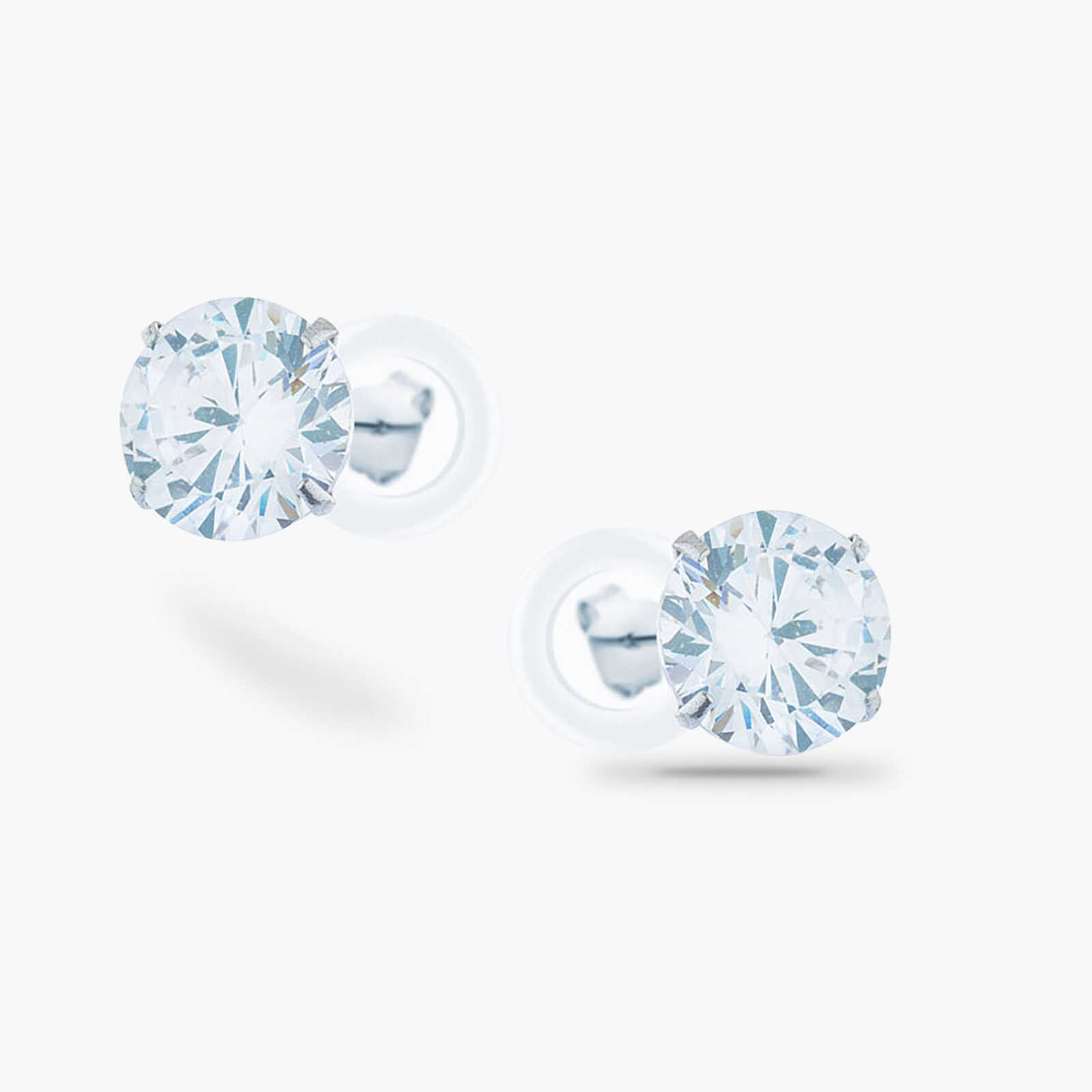 עגילי זהב לבן משובצים זרקון בקוטר 5.9 מ"מ