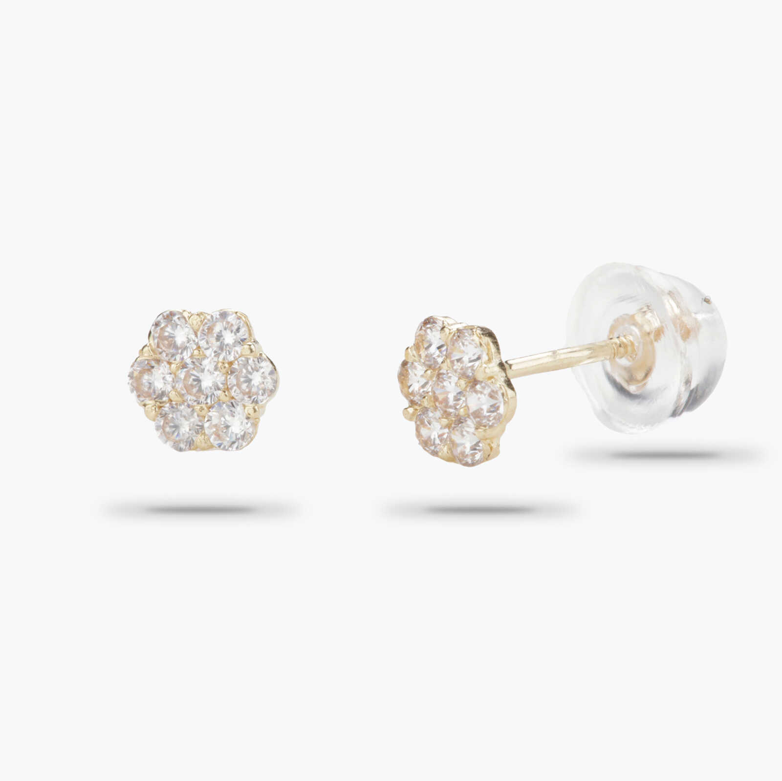 עגילי זהב בצורת פרח, משובצים בזרקונים נוצצים