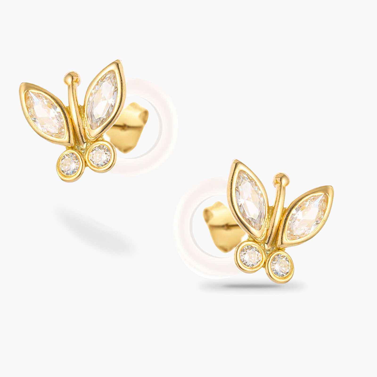 עגילי זהב בצורת פרפר משובצים זרקונים