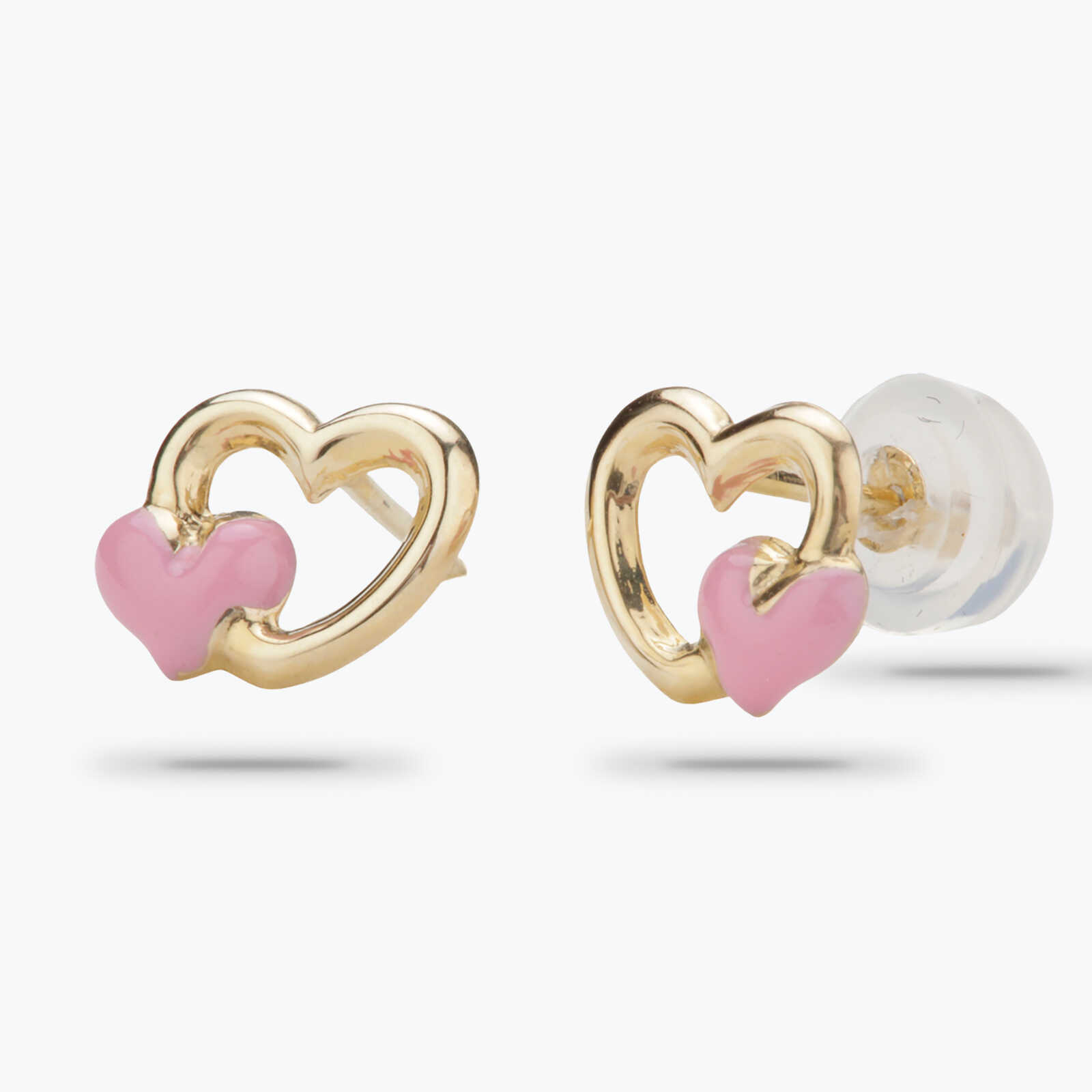 עגילי זהב בצורת לב המחזיק לב נוסף