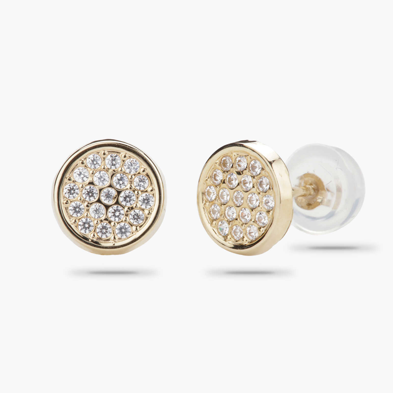 עגילי זהב עגולים משובצים זרקונים