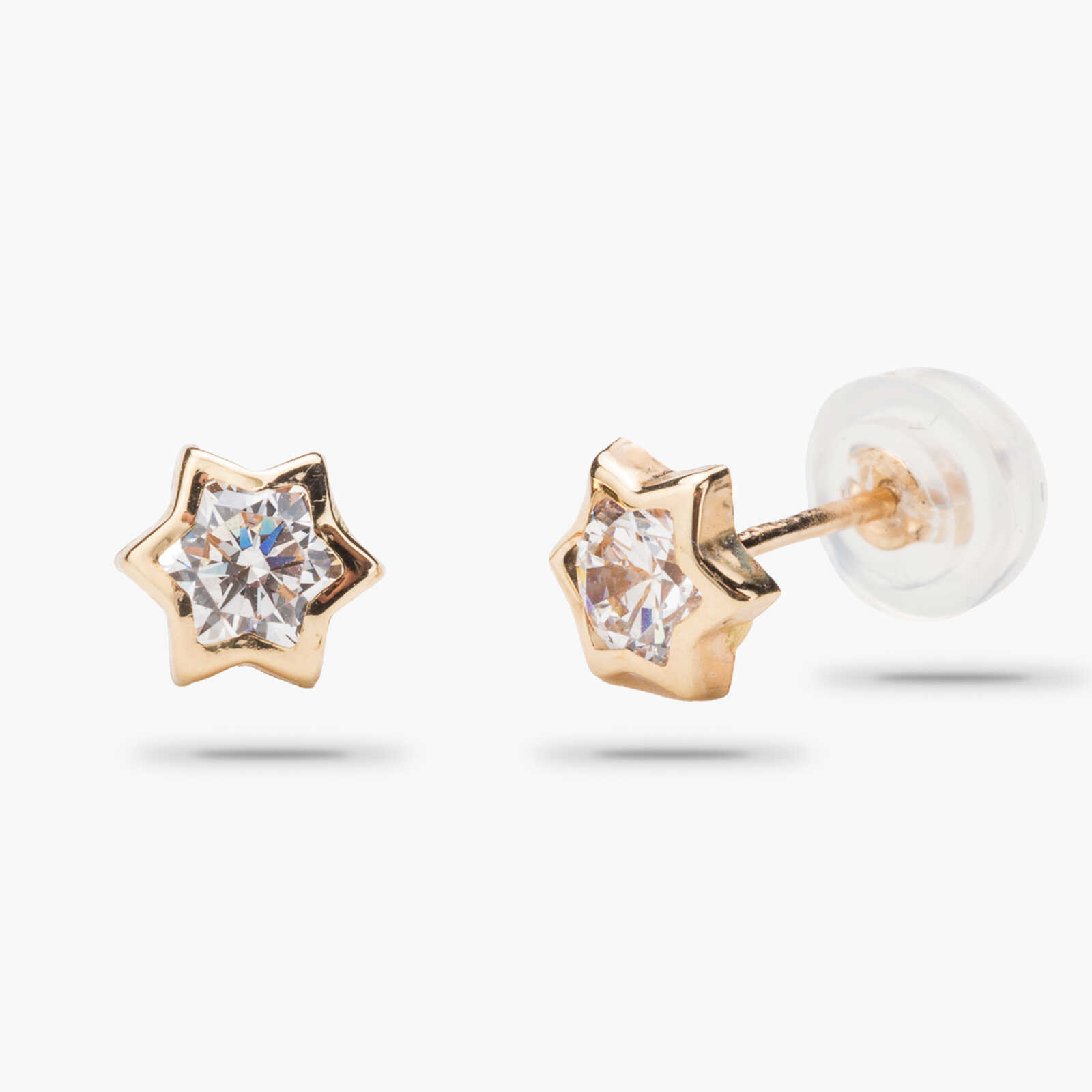 עגילי כוכב זהב משובץ זרקון