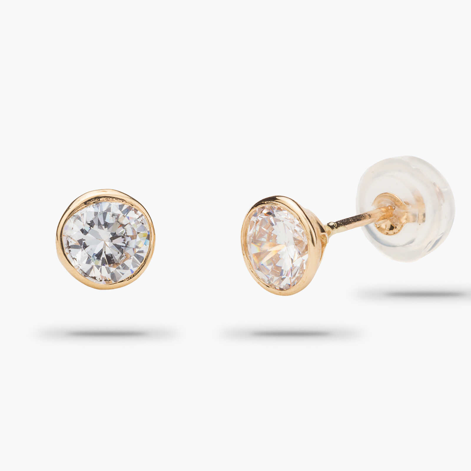 עגילי זהב בשיבוץ זרקון עגול