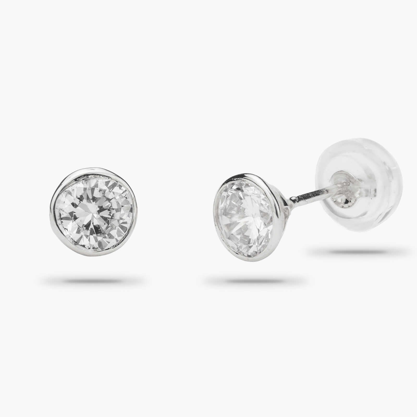 עגילי זהב בשיבוץ זרקון עגול