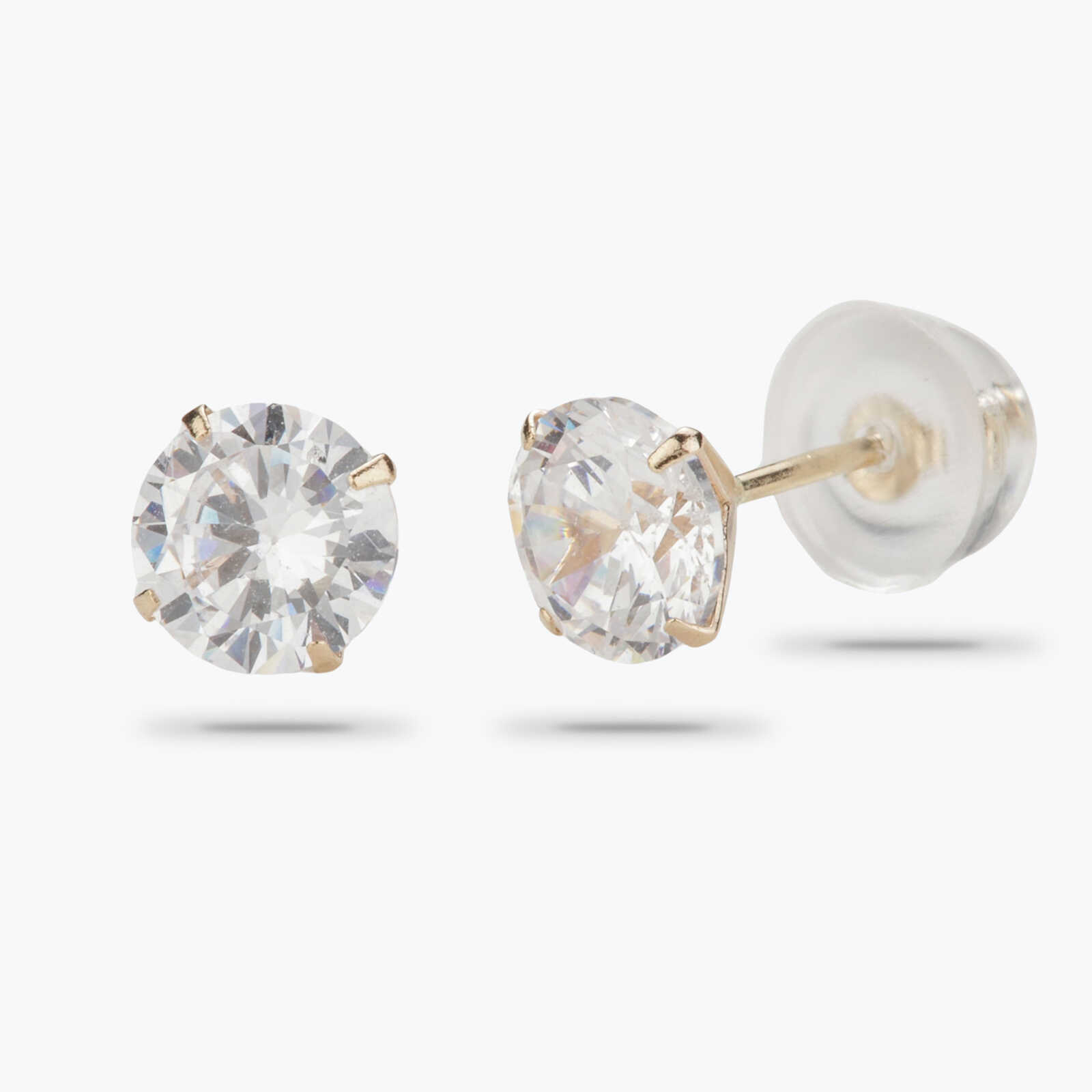 עגילי זהב צמודים משובצים זרקון