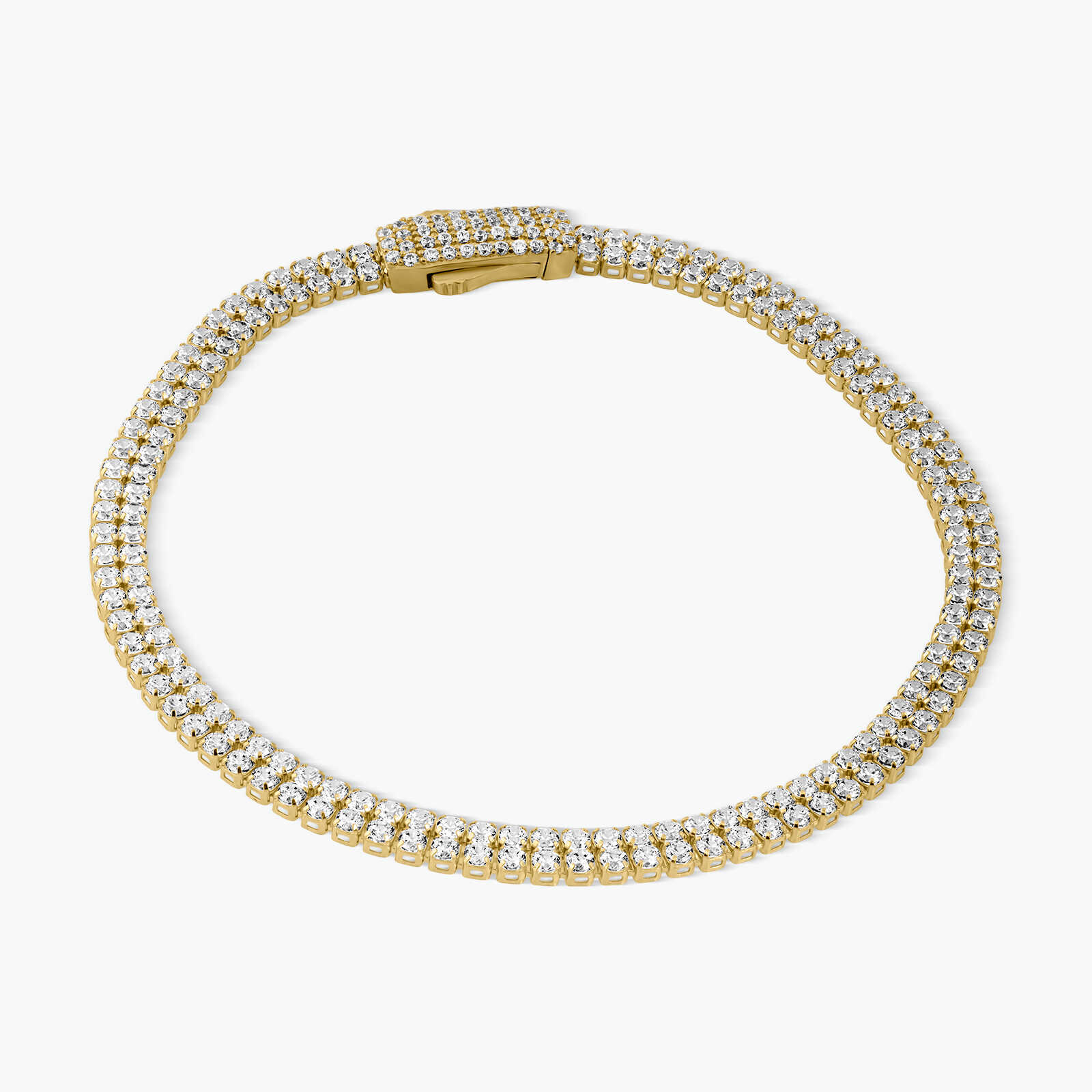 צמיד טניס כפול משובץ זרקונים נוצצים