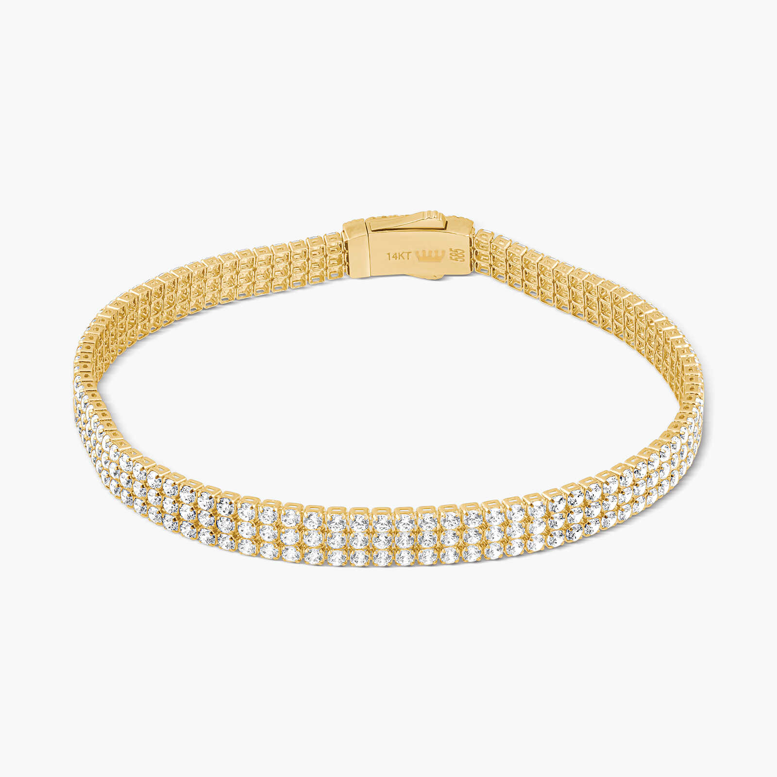 צמיד זהב 14K טניס שלוש שורות בשיבוץ זרקונים נוצצים