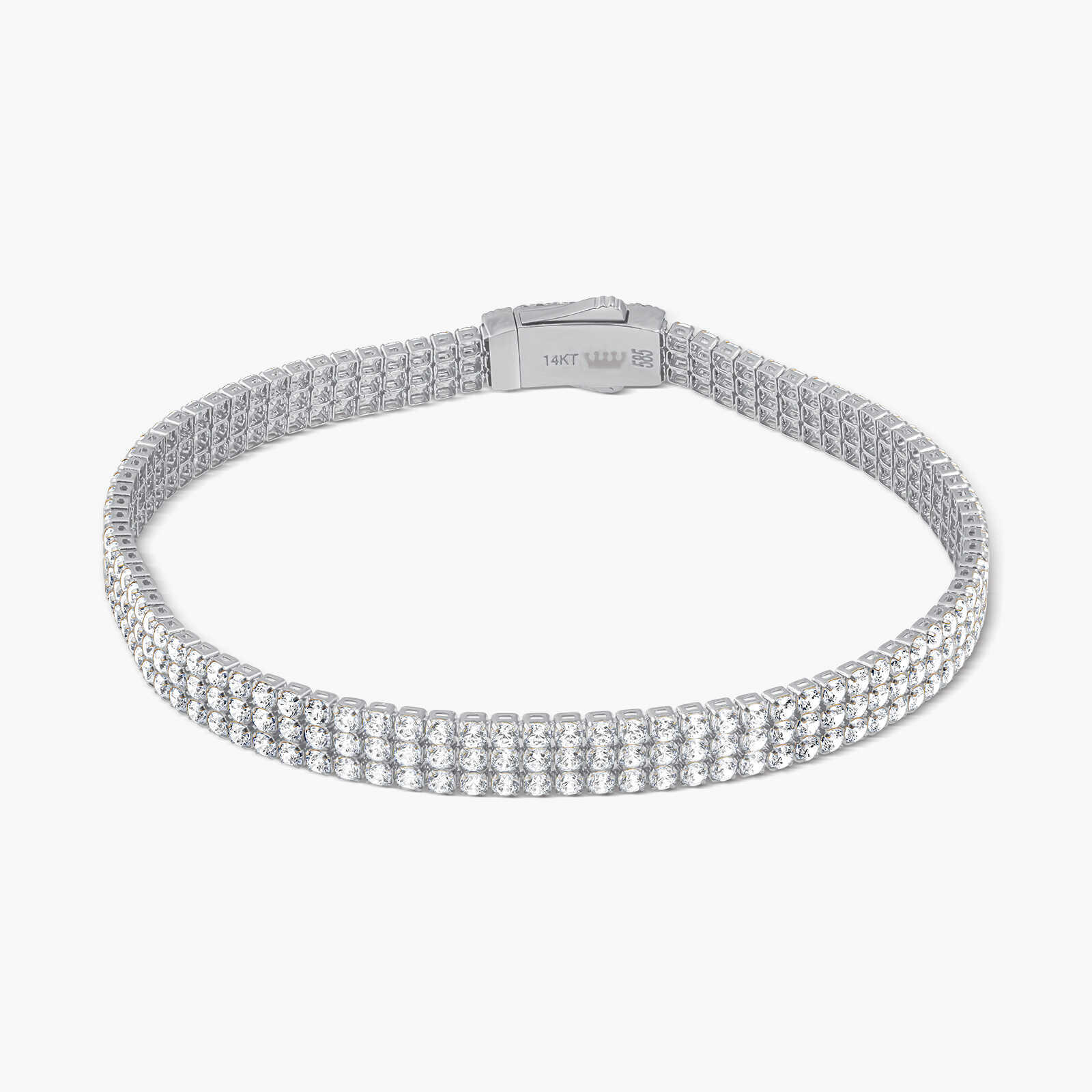 צמיד זהב 14K טניס שלוש שורות בשיבוץ זרקונים נוצצים