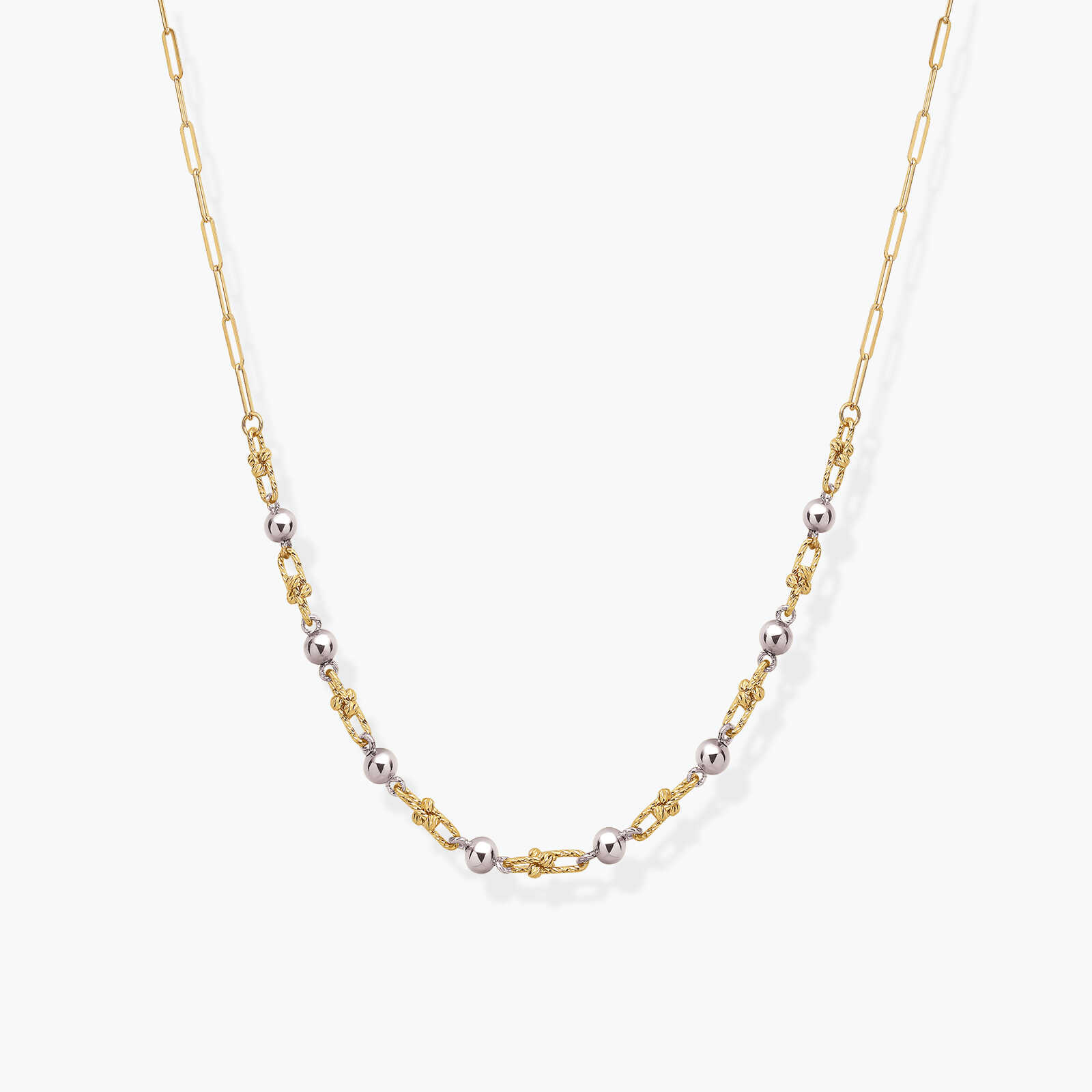 שרשרת זהב המשלבת חולוית שונות בשילוב כדורי זהב לבן