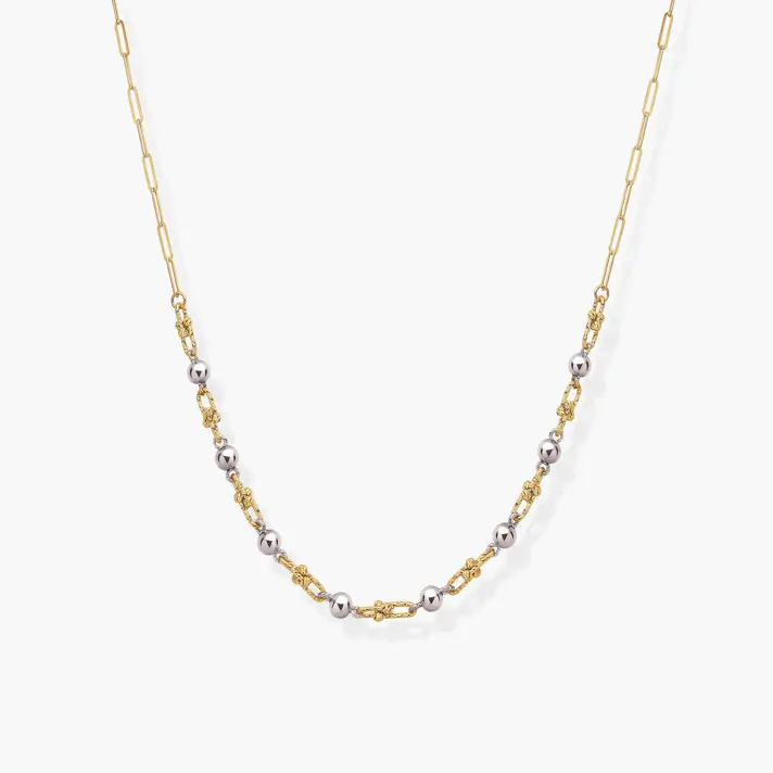 שרשרת זהב המשלבת חולוית שונות בשילוב כדורי זהב לבן