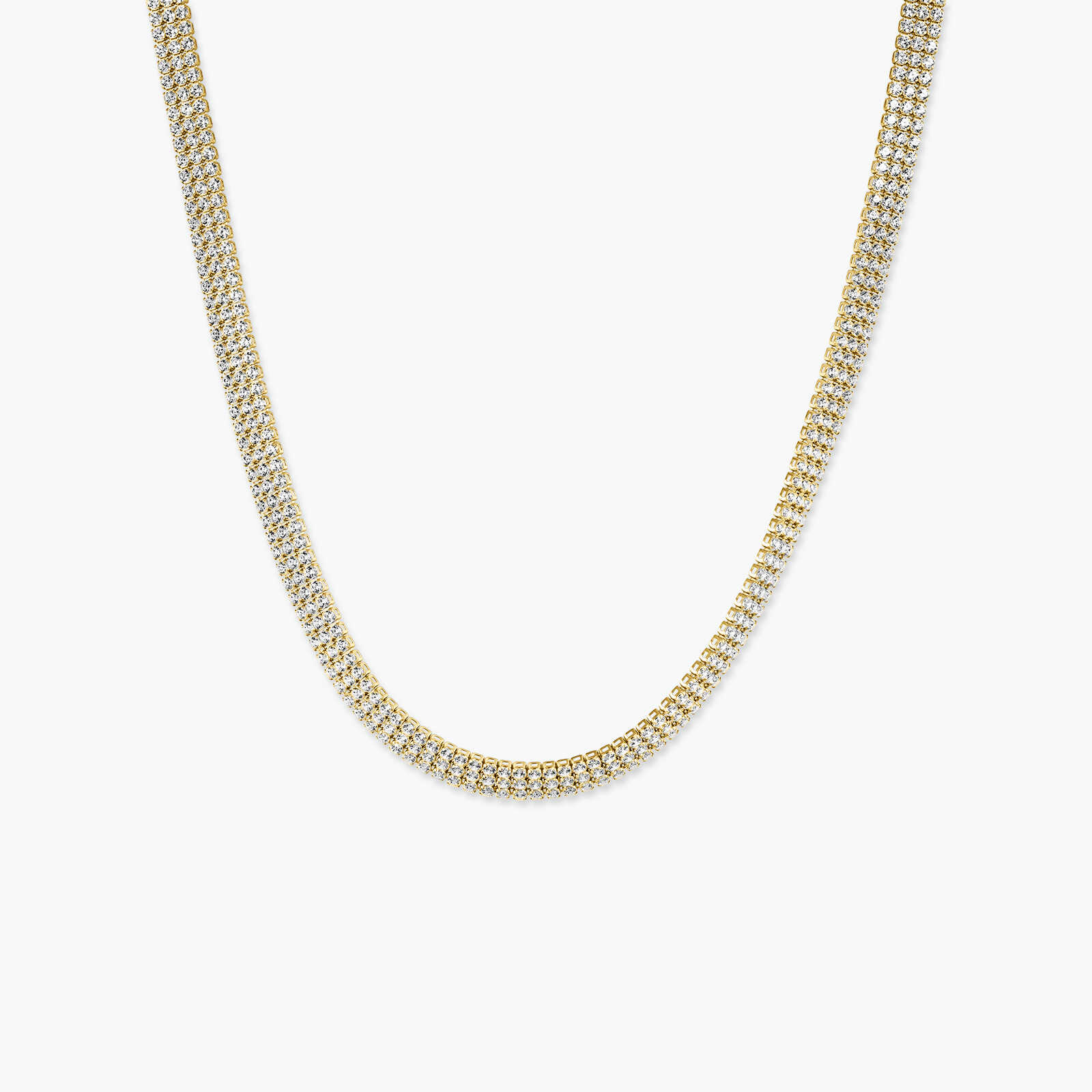 שרשרת צ'וקר טניס מזהב 14K בשיבוץ שלוש שורות של זרקונים