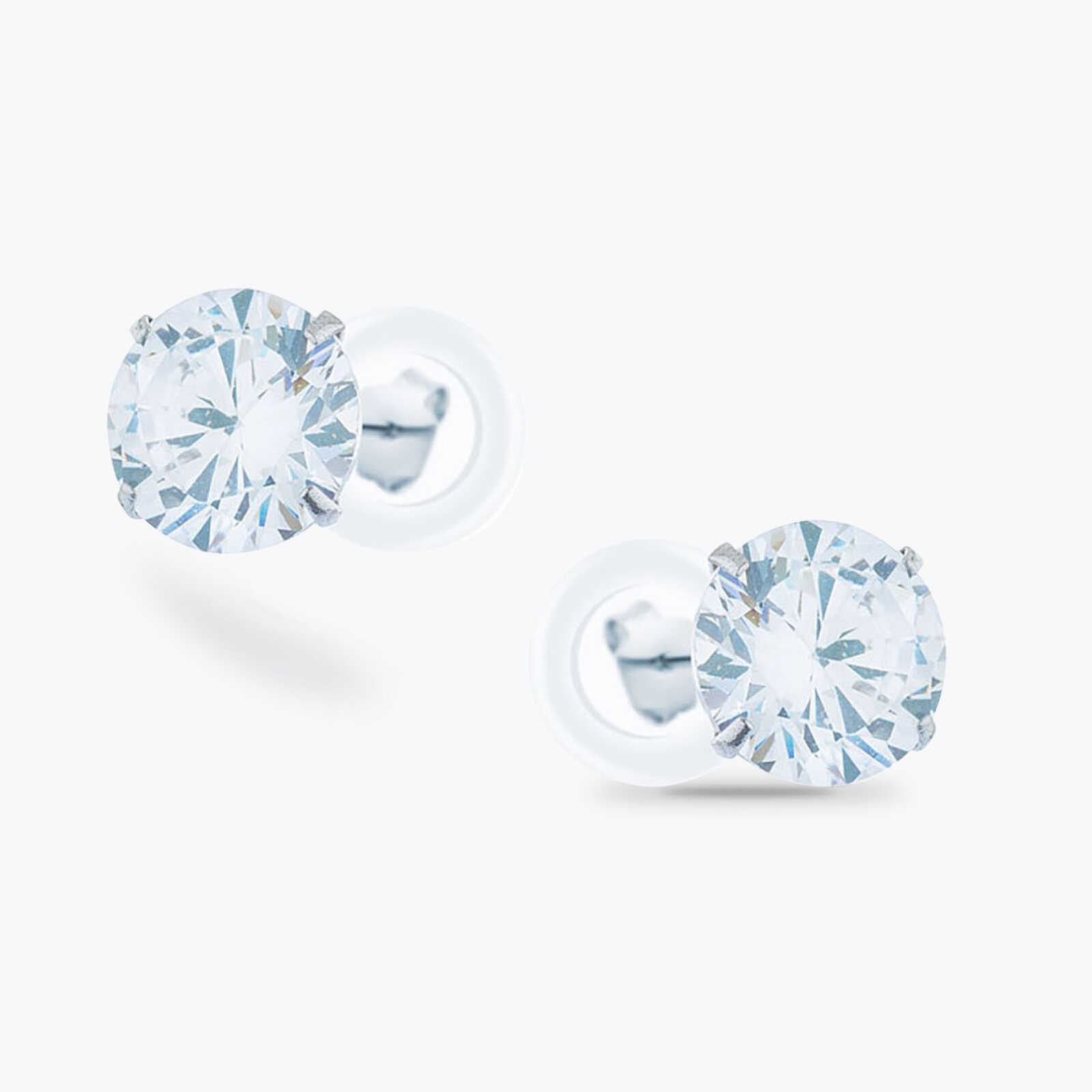 עגילי זהב לבן צמודים משובצים זרקון בקוטר 5 מ"מ