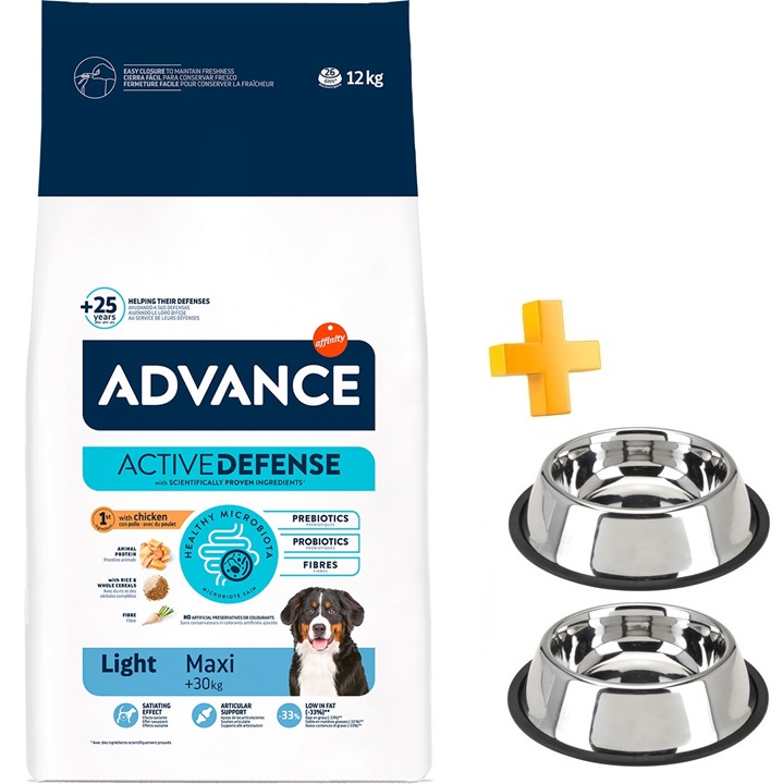 מבצע! בקניית אדוונס מזון יבש לכלב בוגר מגזע גדול לייט עוף קבל 2 קערות נירוסטה במתנה