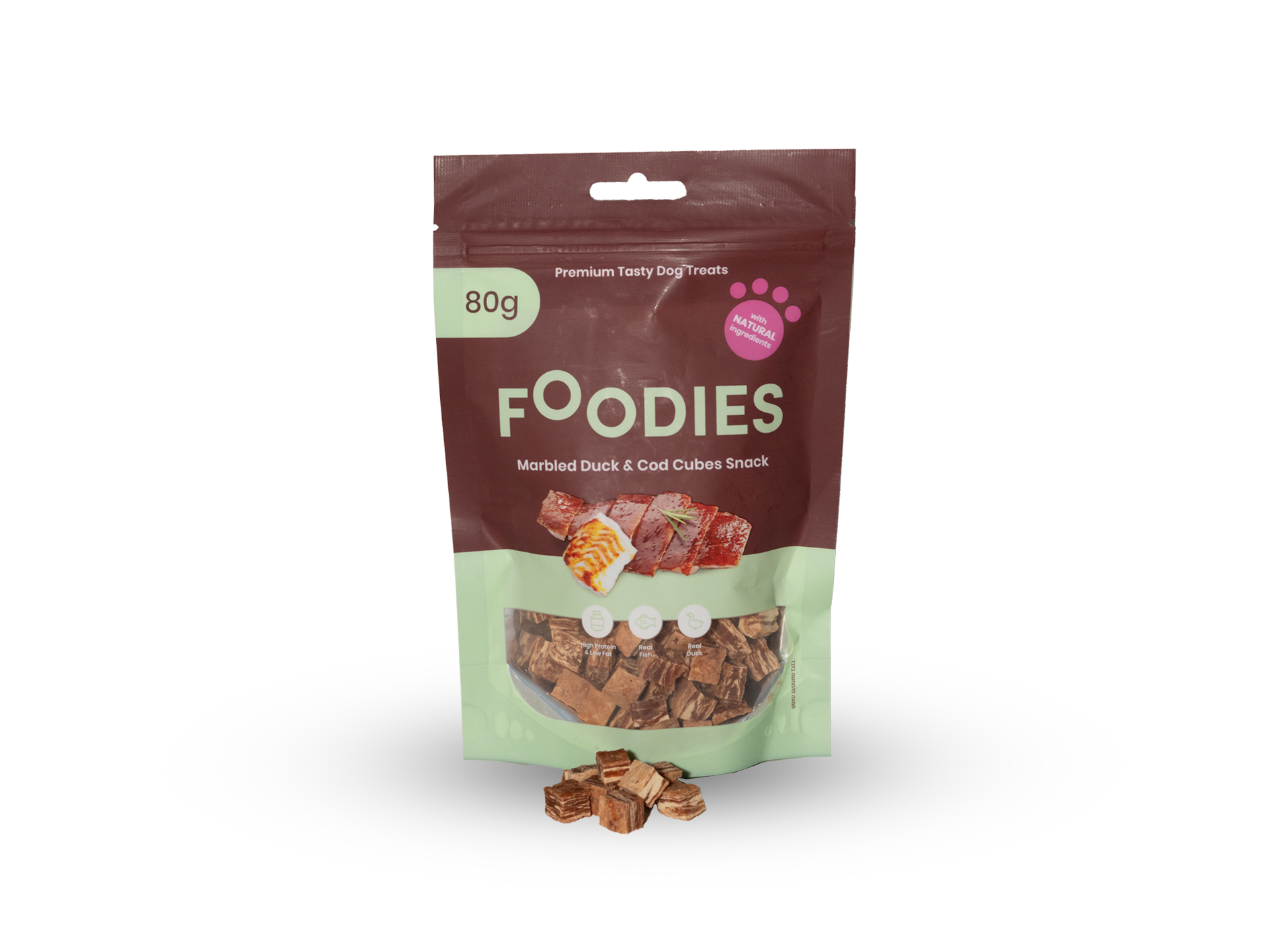 חטיף פודיס לכלב קוביות ברווז ודג קוד