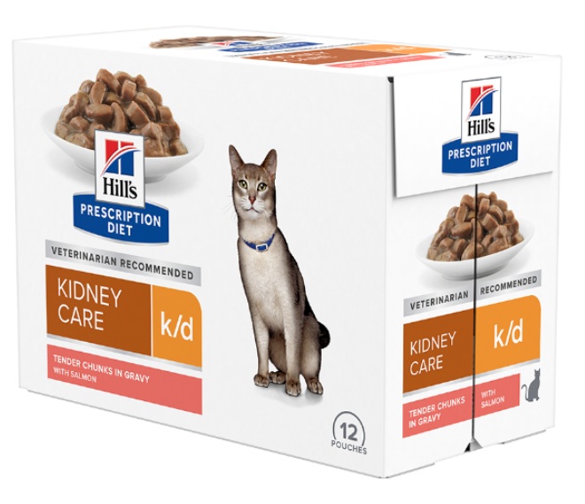 מגש (12יח) פאוץ מזון רפואי רטוב לחתול הילס K/D סלמון