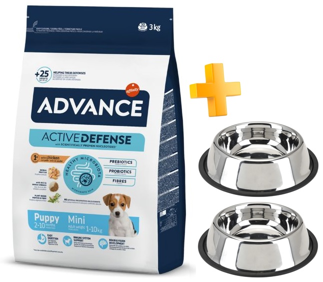 מבצע! בקניית אדוונס מזון יבש לכלב גור מגזע קטן עוף קבל 2 קערות נירוסטה במתנה
