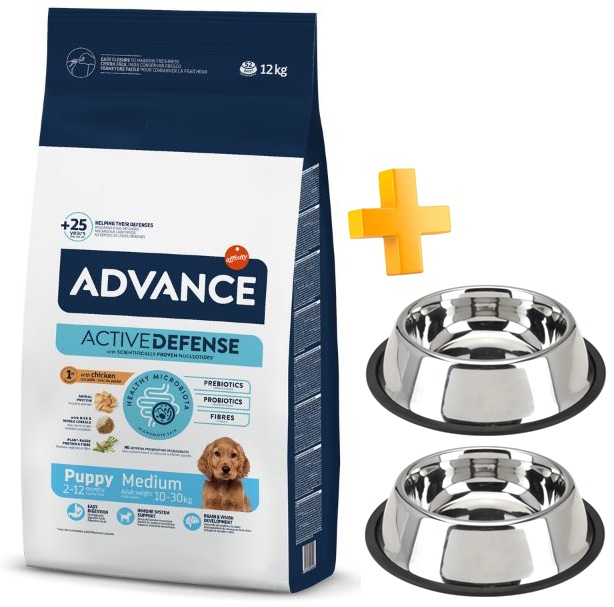 מבצע! בקניית אדוונס מזון יבש לגור כלבים מגזע בינוני עוף קבל 2 קערות נירוסטה במתנה