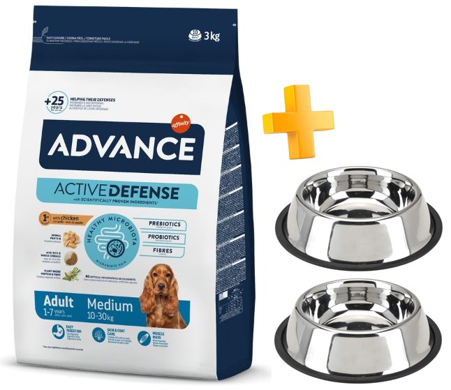 מבצע! בקניית אדוונס מזון יבש לכלב בוגר מגזע בינוני עוף קבל 2 קערות נירוסטה במתנה