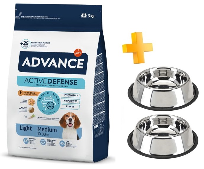 מבצע! בקניית אדוונס מזון יבש לכלב בוגר מגזע בינוני לייט עוף קבל 2 קערות נירוסטה במתנה