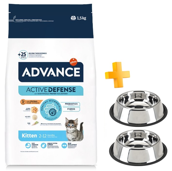 מבצע! בקניית אדוונס מזון יבש לגורי חתולים קבל 2 קערות נירוסטה במתנה