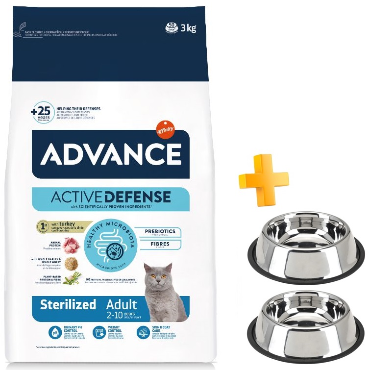 מבצע! בקניית אדוונס מזון יבש לחתול בוגר מסורס/מעוקר הודו קבל 2 קערות נירוסטה במתנה