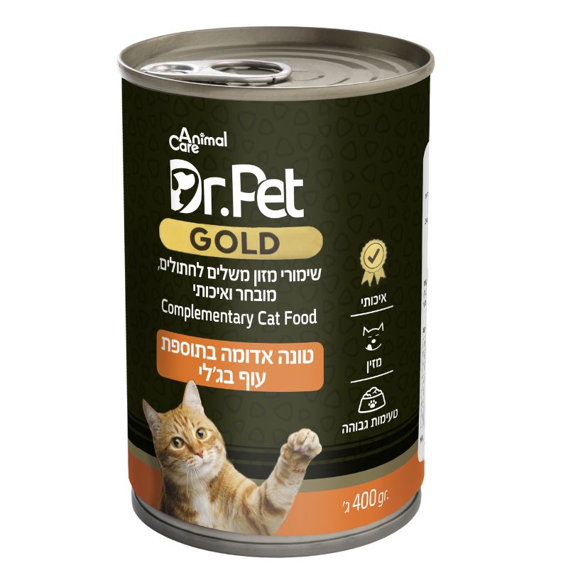 מגש שימורי דר פט גולד טונה אדומה ועוף בג'לי לחתול (24 יחידות)