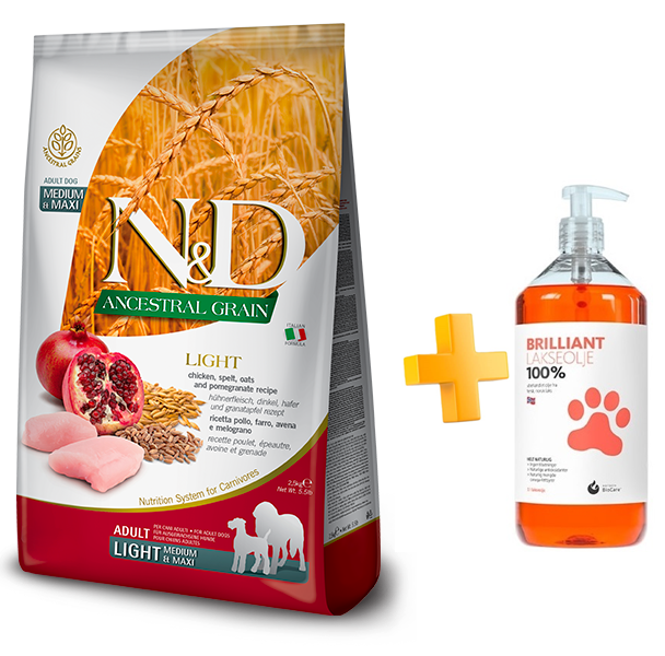 מבצע! ND אנסס מזון לכלב לייט בינוני\גדול עוף ורימון + שמן סלמון במתנה!