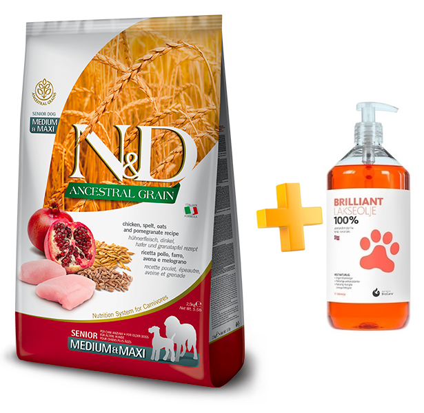 מבצע! ND אנסס מזון לכלב סניור בינוני\גדול עוף ורימון + שמן סלמון במתנה!