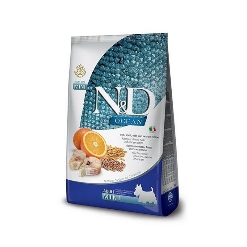 ND OCEAN דג קוד דגנים ותפוז לכלב בוגר מיני 