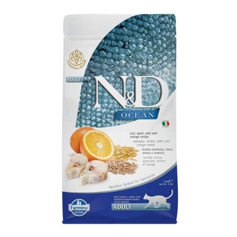 ND OCEAN דג קוד, דגנים ותפוז לחתול בוגר 