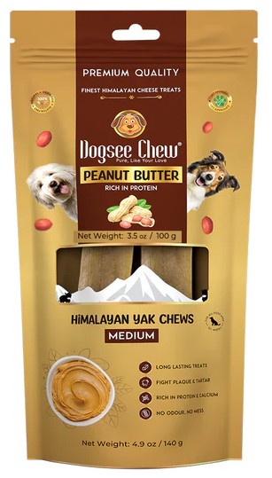 אריזת עצמות חלב יאק לכלב בינוני בטעם חמאת בוטנים