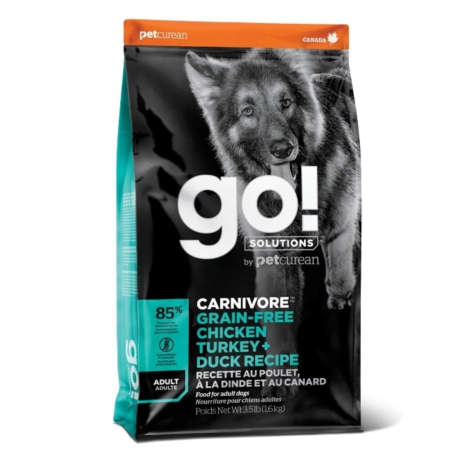 גו! מזון לכלב בוגר קרניבור נטול דגנים עוף הודו וברווז