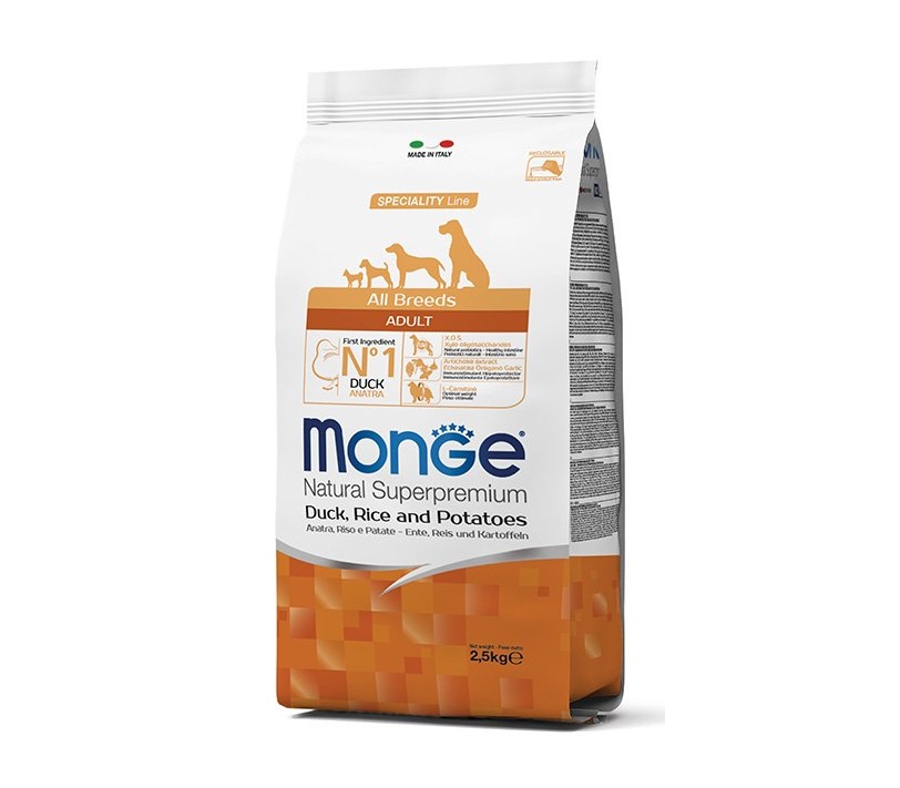 מונג' מזון לכלב בוגר מכל הגזעים ברווז אורז ותפו"א