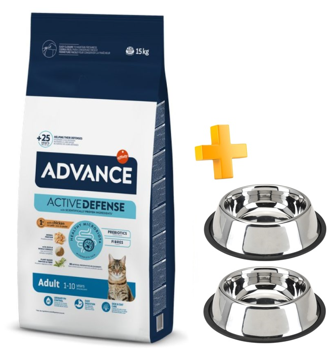 מבצע! בקניית אדוונס מזון יבש לחתול בוגר עוף קבל 2 קערות נירוסטה במתנה