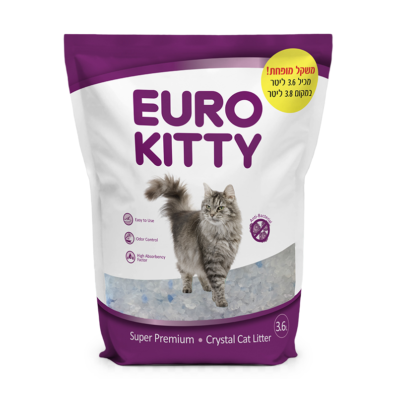 חול קריסטל יורו קיטי לחתול 3.8 ליטר