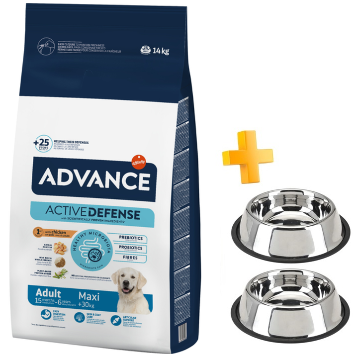 מבצע! בקניית אדוונס מזון יבש לכלב בוגר מגזע גדול עוף קבל 2 קערות נירוסטה במתנה