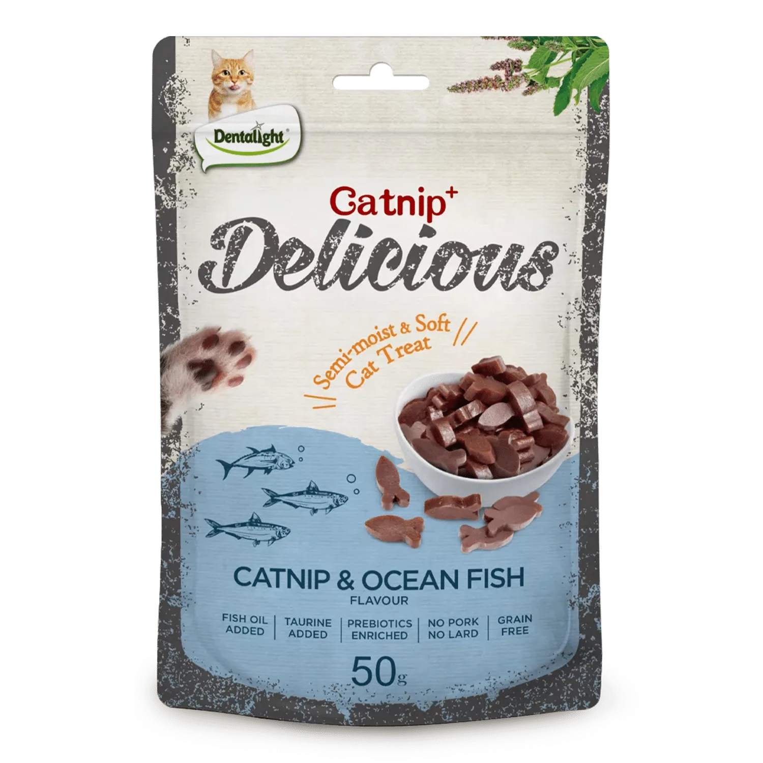 דנטהלייט דלישס חטיף לחתול עם קטניפ בטעם דגי ים
